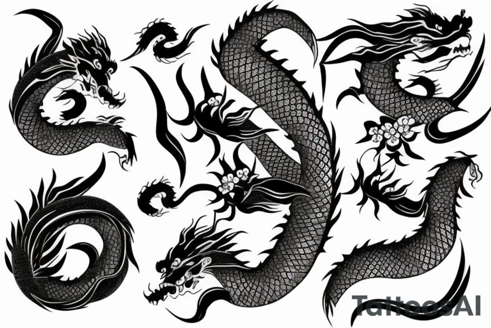 Japanese dragon with flower tattoo idea