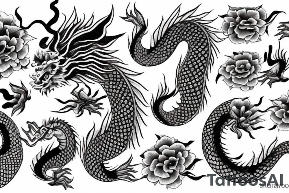 Japanese dragon with flower tattoo idea