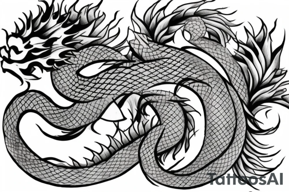 Japanese dragon with flower tattoo idea
