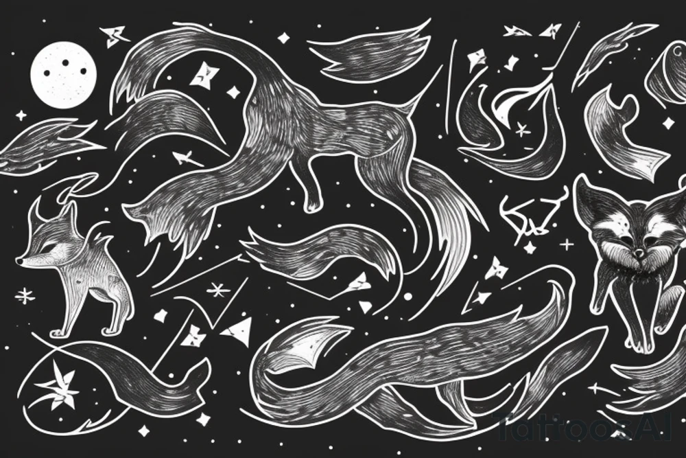 fox with three tails constellations cosmos Moon tattoo idea fox with three tails constellations cosmos Moon tattoo idea