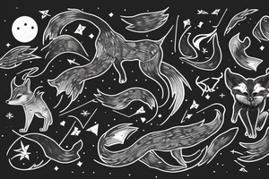 fox with three tails constellations cosmos Moon tattoo idea