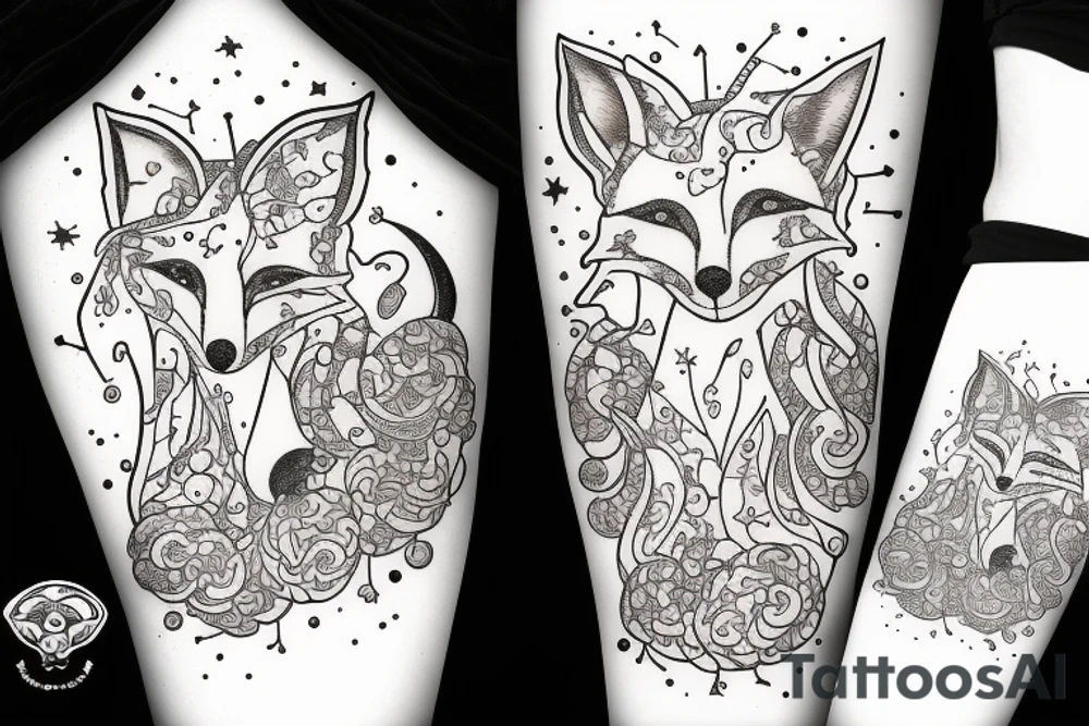 fox with three tails constellations cosmos Moon tattoo idea fox with three tails constellations cosmos Moon tattoo idea