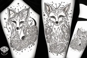 fox with three tails constellations cosmos Moon tattoo idea