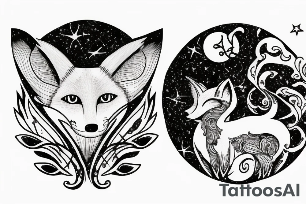 fox with three tails constellations cosmos Moon tattoo idea fox with three tails constellations cosmos Moon tattoo idea