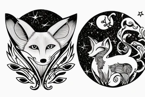 fox with three tails constellations cosmos Moon tattoo idea