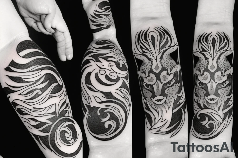 fox with three tails moon cosmos tattoo idea