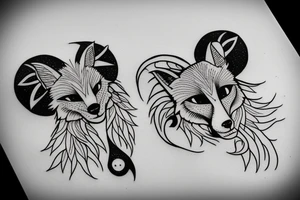 fox with three tails moon cosmos tattoo idea