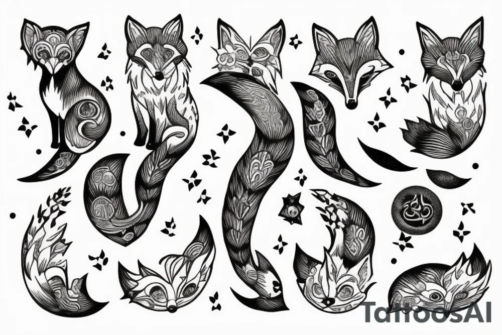 fox with three tails moon cosmos tattoo idea