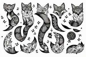 fox with three tails moon cosmos tattoo idea