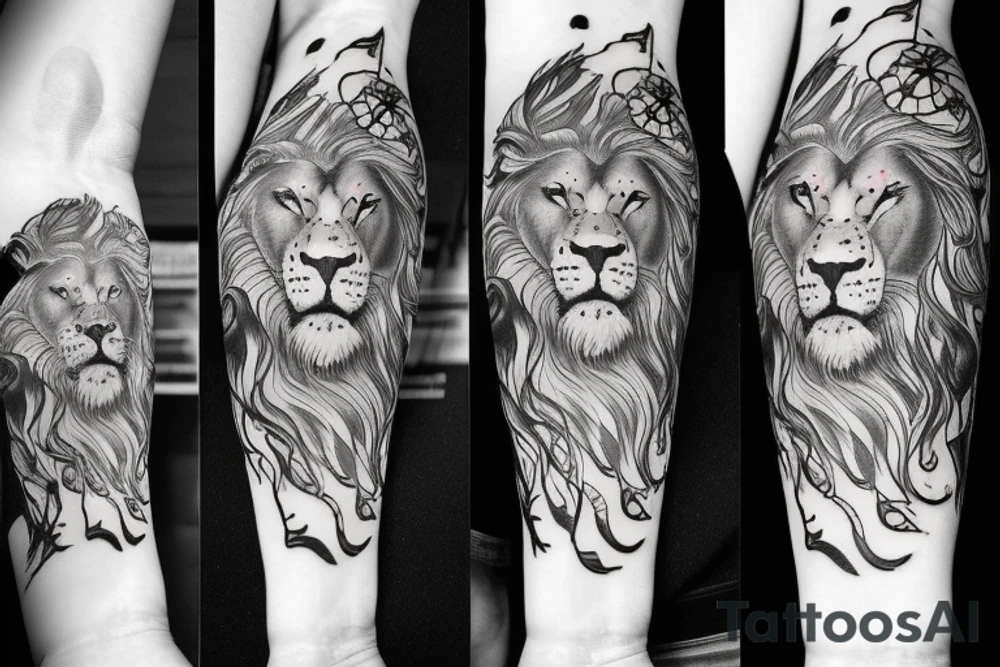 Lion four ace dreams lines tattoo idea