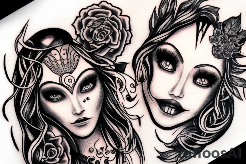 Medusas face with white eyes and makeup tattoo idea