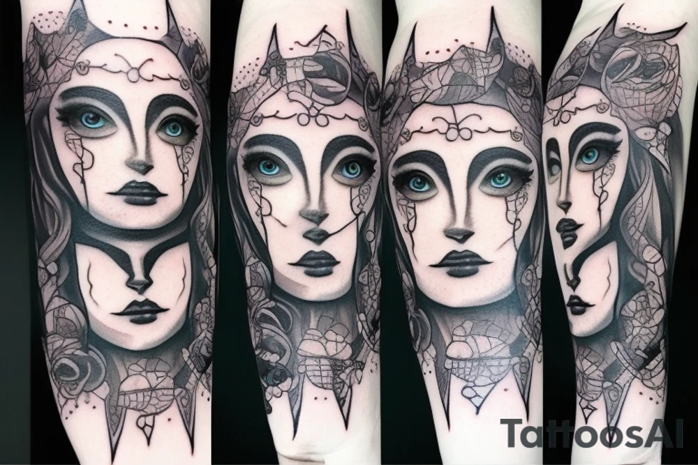 Medusas face with white eyes and makeup tattoo idea