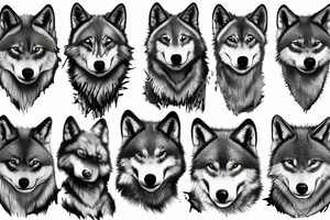 two adult wolves and two baby wolves in a dark forest tattoo idea