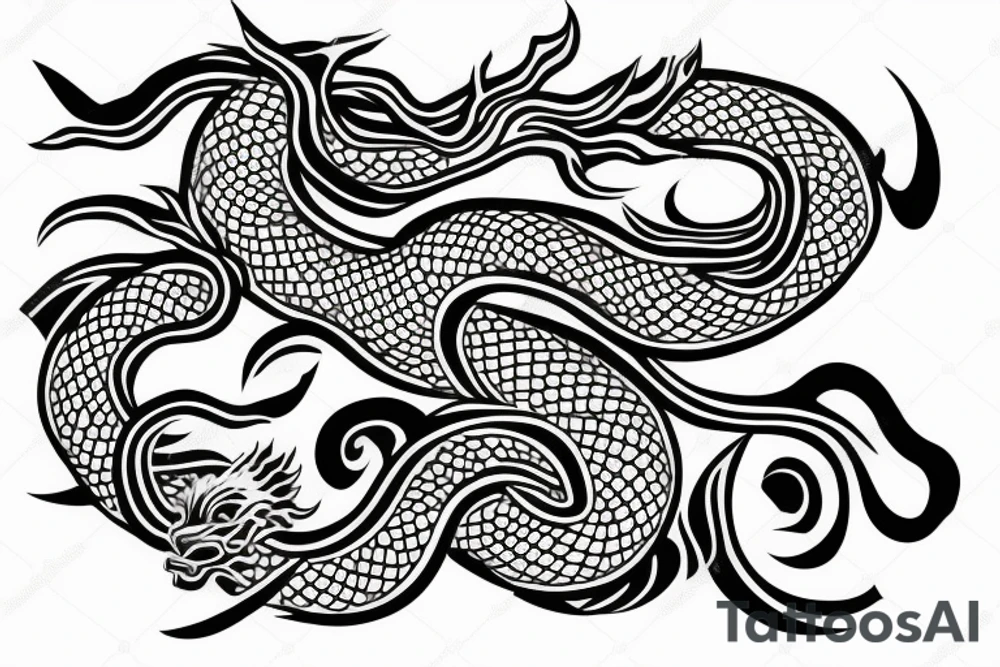 Japanese dragon with flower tattoo idea