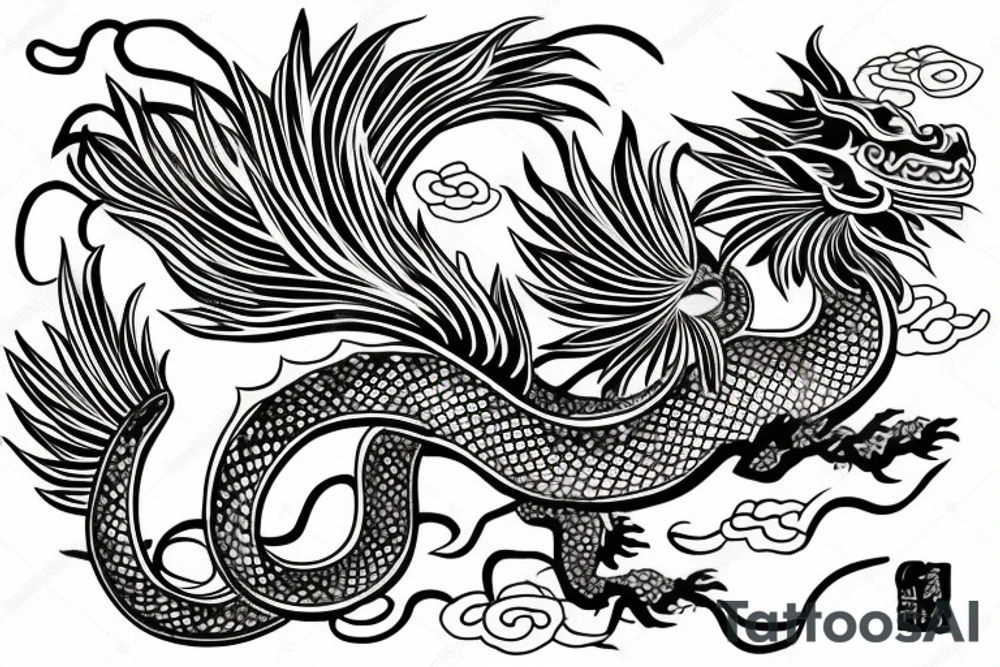 Japanese dragon with flower tattoo idea