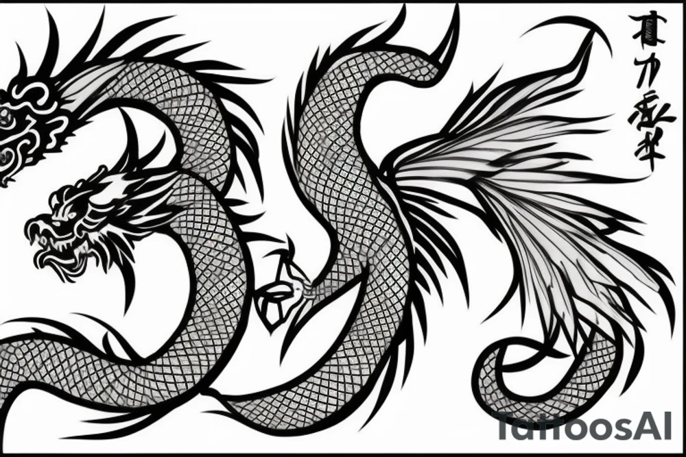 Japanese dragon with flower tattoo idea