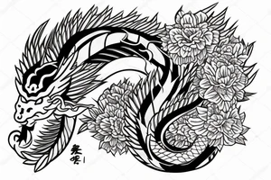 Japanese dragon with flower tattoo idea