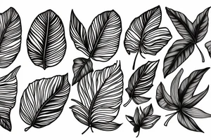 Lys feuilles tropicale fougères feuille de chêne gland pomme de pain tattoo idea