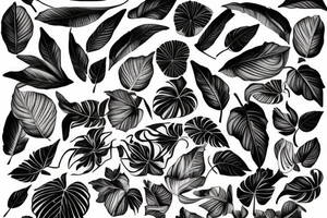 Lys feuilles tropicale fougères feuille de chêne gland pomme de pain tattoo idea