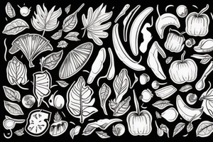 Lys et feuilles tropicales et fougères et feuilles de chêne et gland et pomme de pain old school tattoo idea