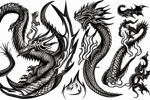 Dragon with sword and flames tattoo idea
