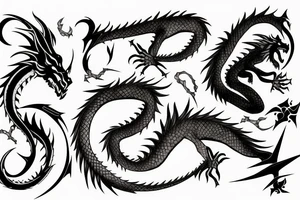 Dragon with sword and flames tattoo idea