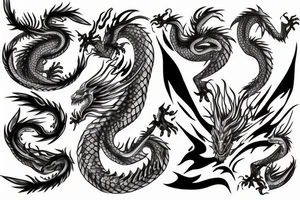 Dragon with sword and flames tattoo idea