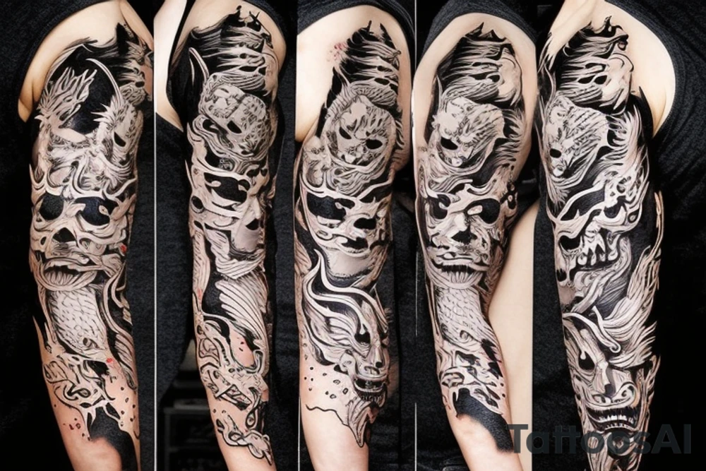 Oni mask dragon tattoo idea