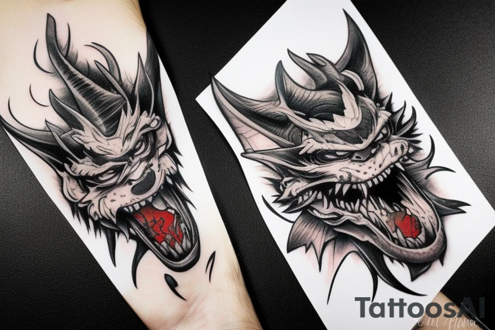 Oni mask dragon tattoo idea
