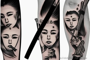 Japanese katana with a girl smoking tattoo idea