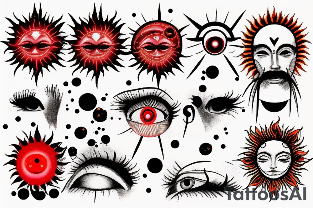 Sun with red flares and a third eye tattoo idea