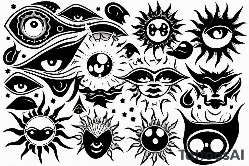Sun with red flares and a third eye tattoo idea