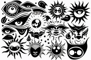 Sun with red flares and a third eye tattoo idea