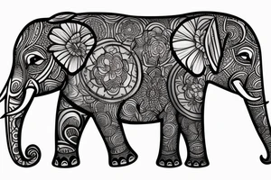 Three elephant faces that have flowers surrounding them and geometric shapes tattoo idea