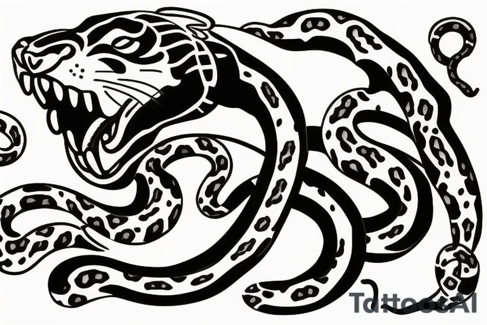 Traditional panther eating snake tattoo idea