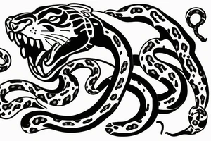 Traditional panther eating snake tattoo idea
