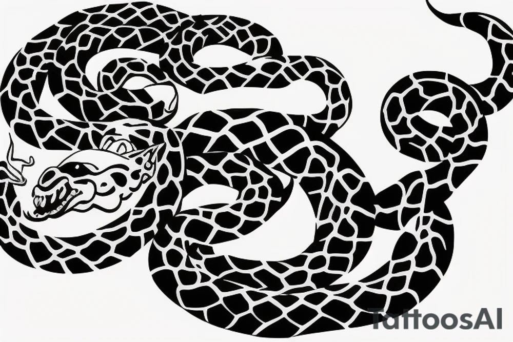 Traditional panther eating snake tattoo idea