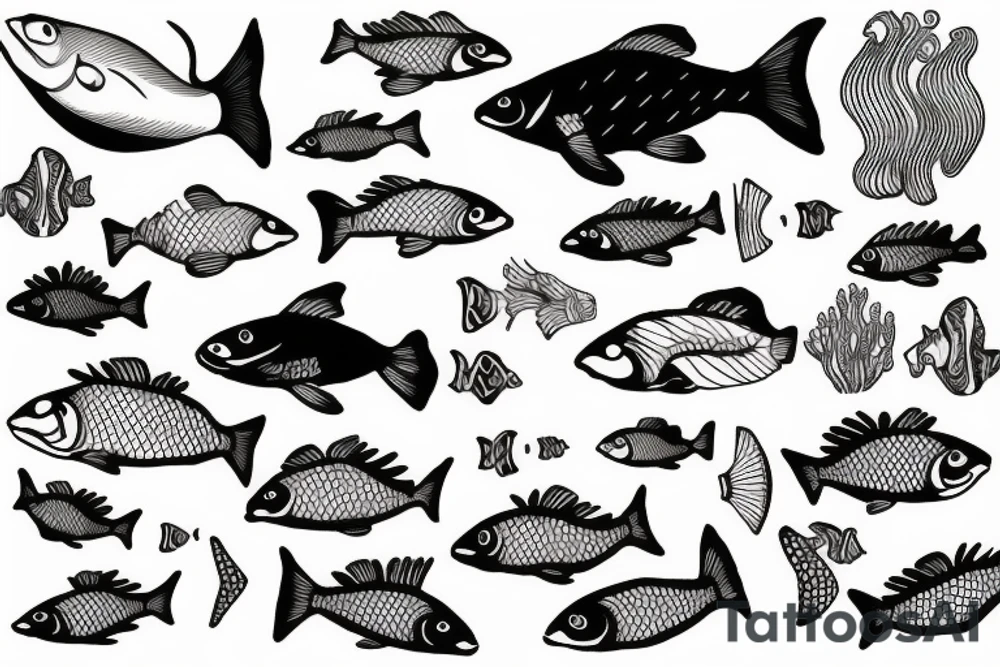 Three fishes swimming underwater tattoo idea