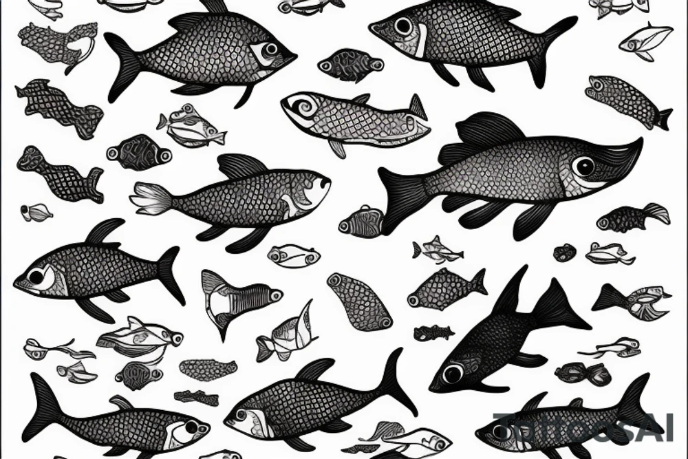 Three fishes swimming underwater tattoo idea
