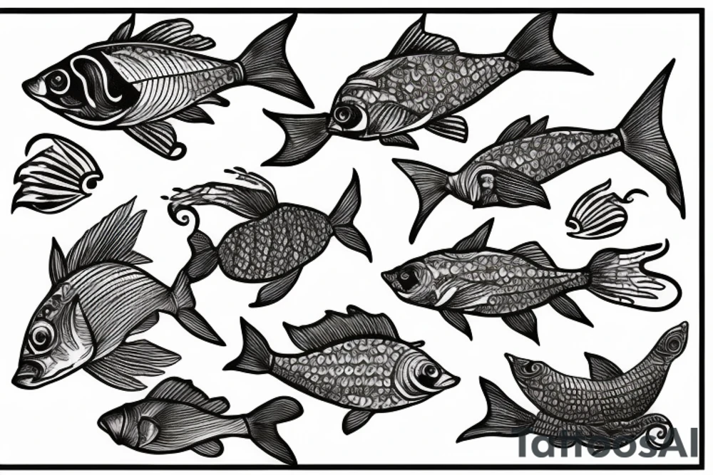 Three fishes swimming underwater tattoo idea