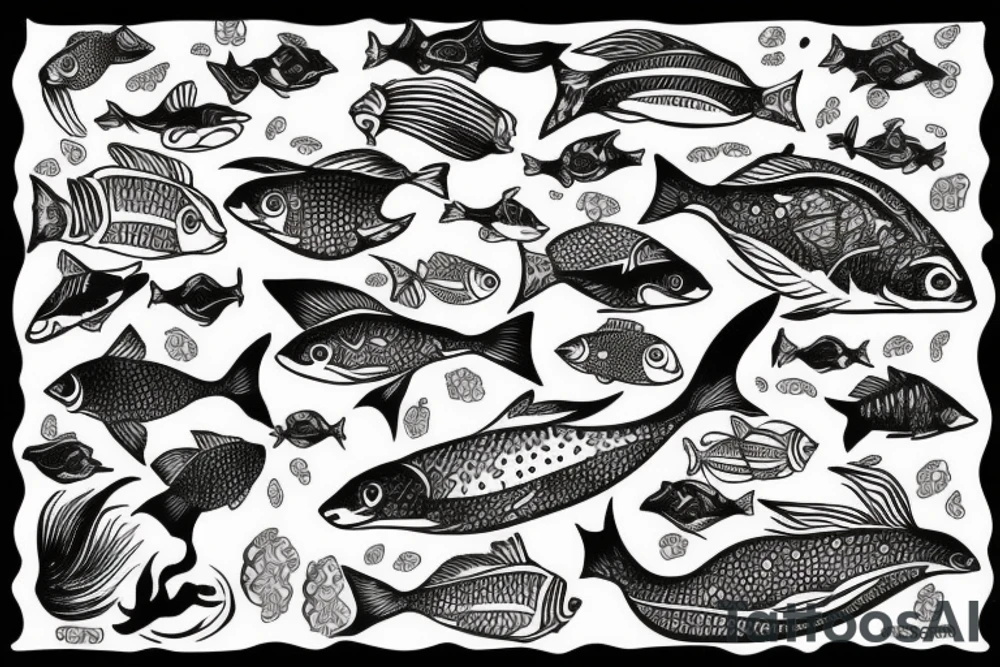 Three fishes swimming underwater tattoo idea