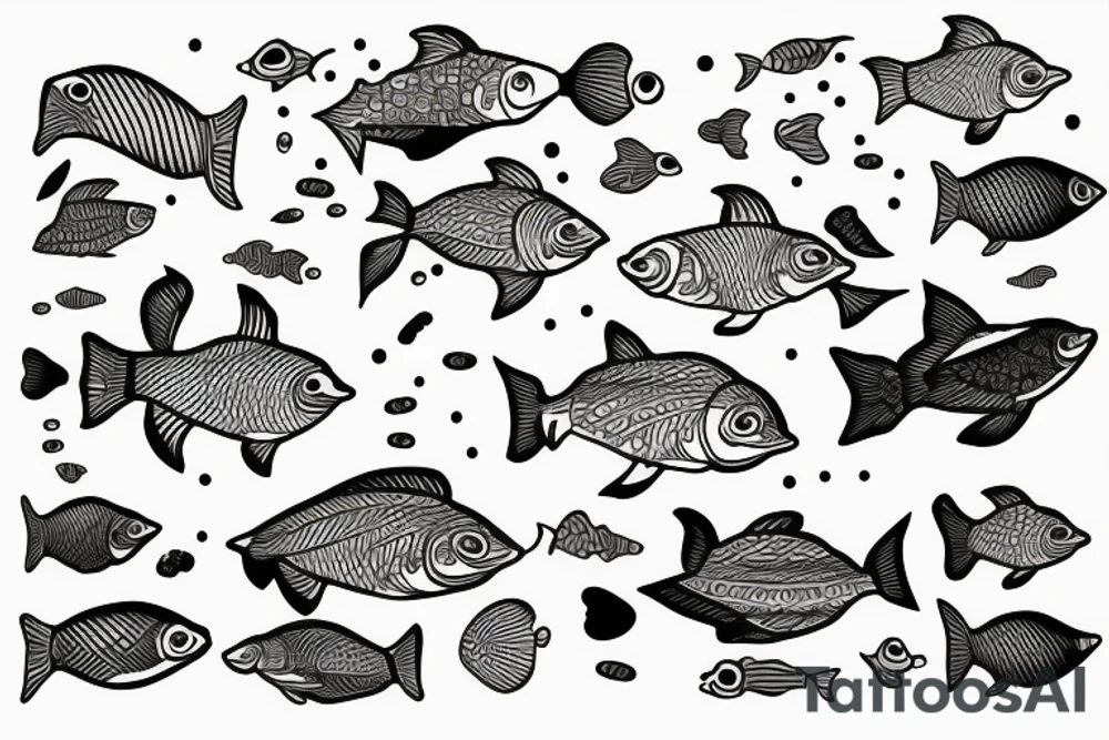 Three fishes swimming underwater tattoo idea