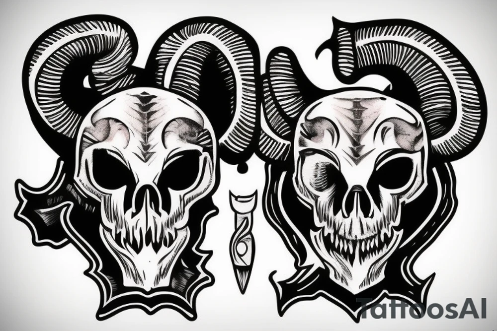 Ram skull with knife tattoo idea