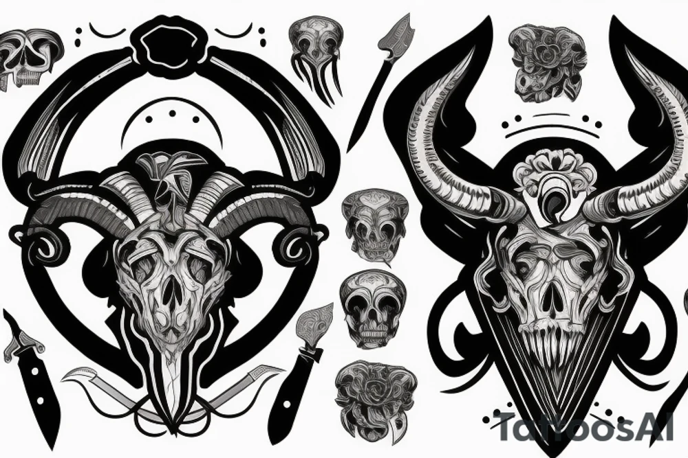 Ram skull with knife tattoo idea
