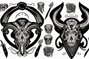 Ram skull with knife tattoo idea