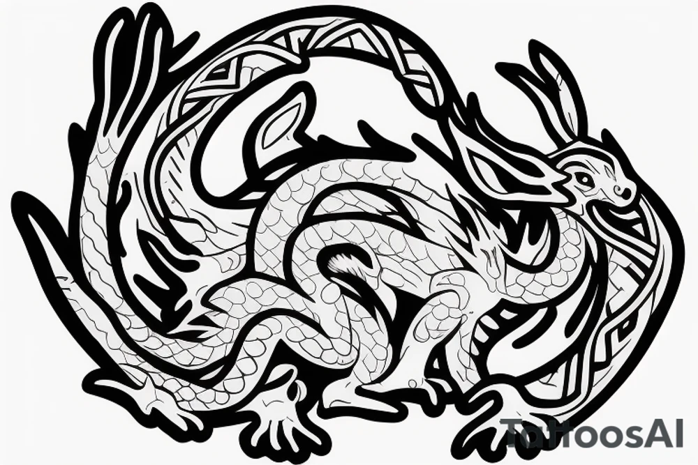 Dragon with a rabbit coexist tattoo idea
