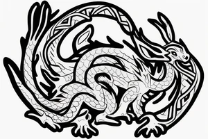 Dragon with a rabbit coexist tattoo idea