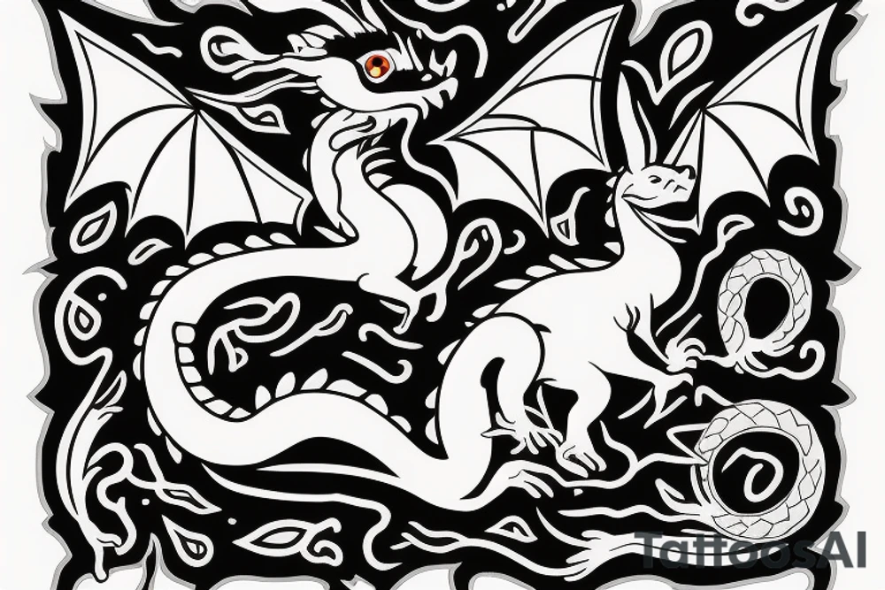 Dragon with a rabbit in love tattoo idea
