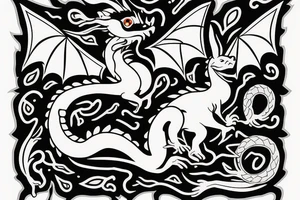 Dragon with a rabbit in love tattoo idea