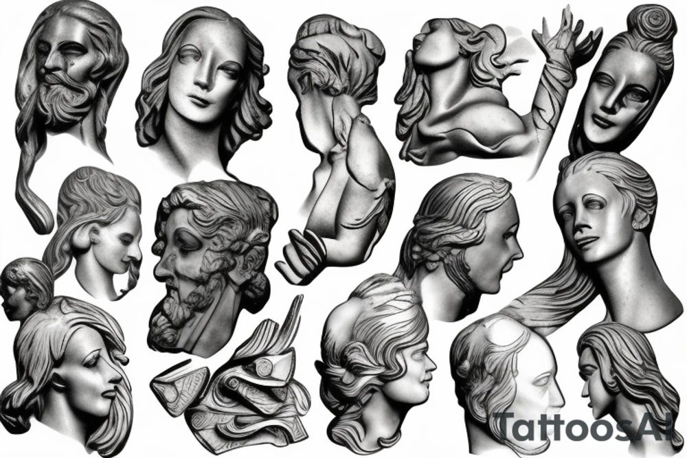 Statue creating a marble sculpture of himself tattoo idea